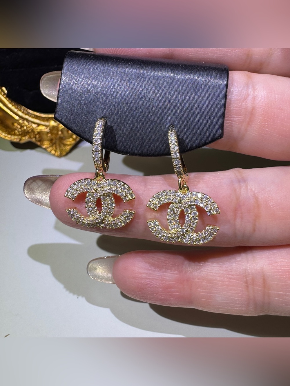 S925 Posts Gold CZ Interlocking Drop Earrings